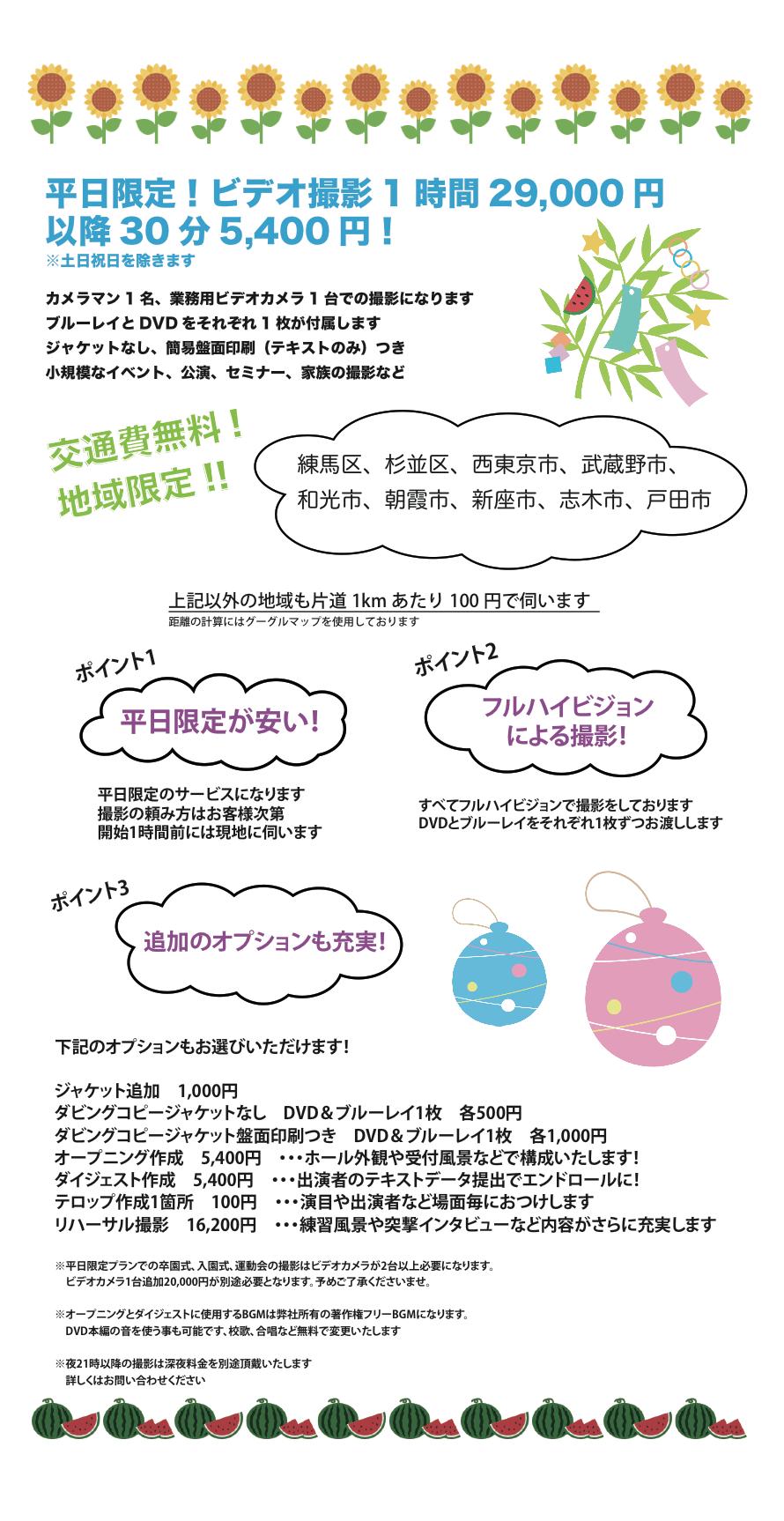 ビデオ撮影料金体系画像　バレエ　ダンス　ピアノ　DVDブルーレイも同じ料金